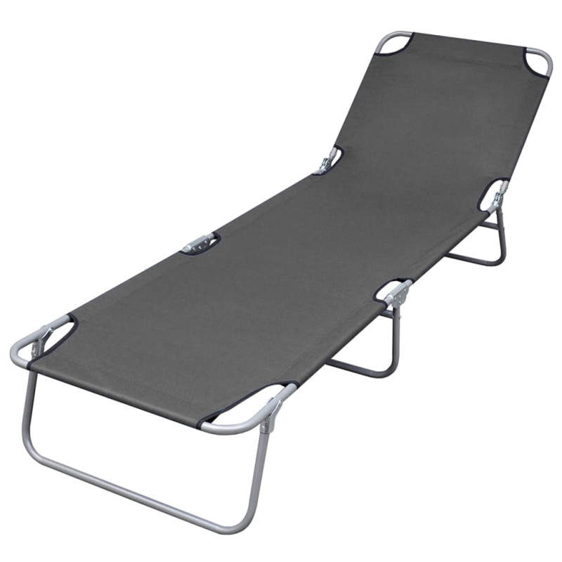 Chaise longue pliable avec dossier réglable Gris