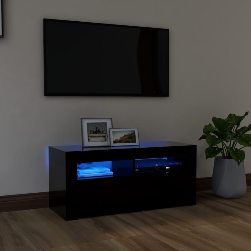 Meuble TV avec lumières LED noir 90x35x40 cm