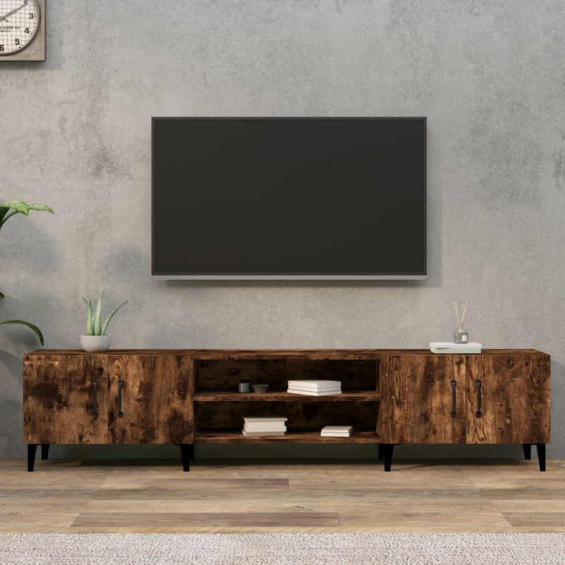 Meuble TV chêne fumé 180x31,5x40 cm bois d ingénierie