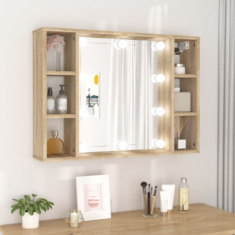 Armoire de miroir avec LED Chêne sonoma 76x15x55 cm