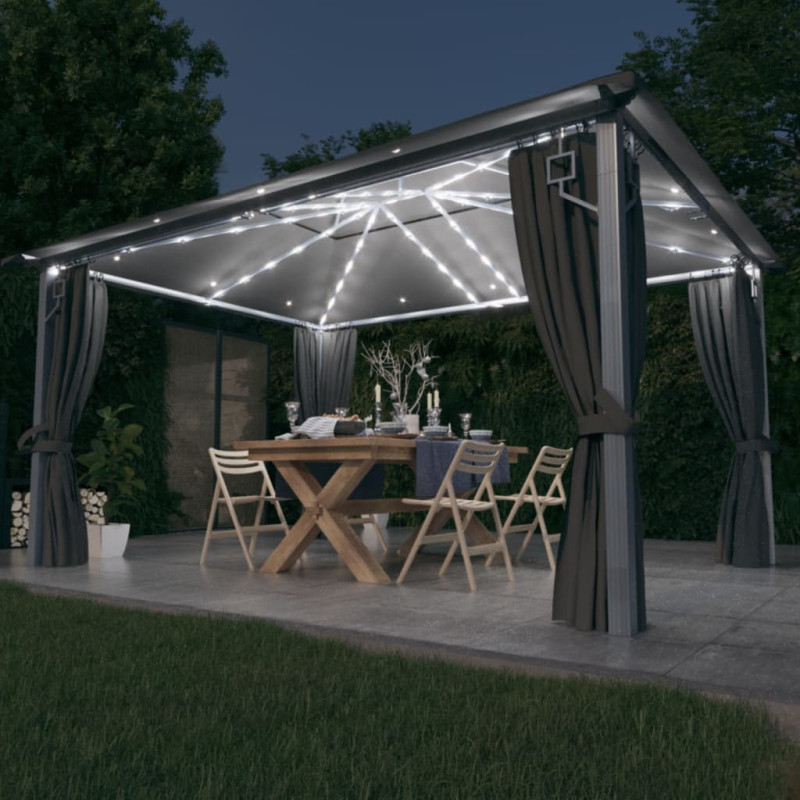 Tonnelle avec rideau et lumières LED 4x3 m Anthracite Aluminium