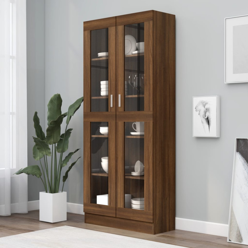 Armoire à vitrine Chêne brun 82,5x30,5x185,5cm Bois ingénierie