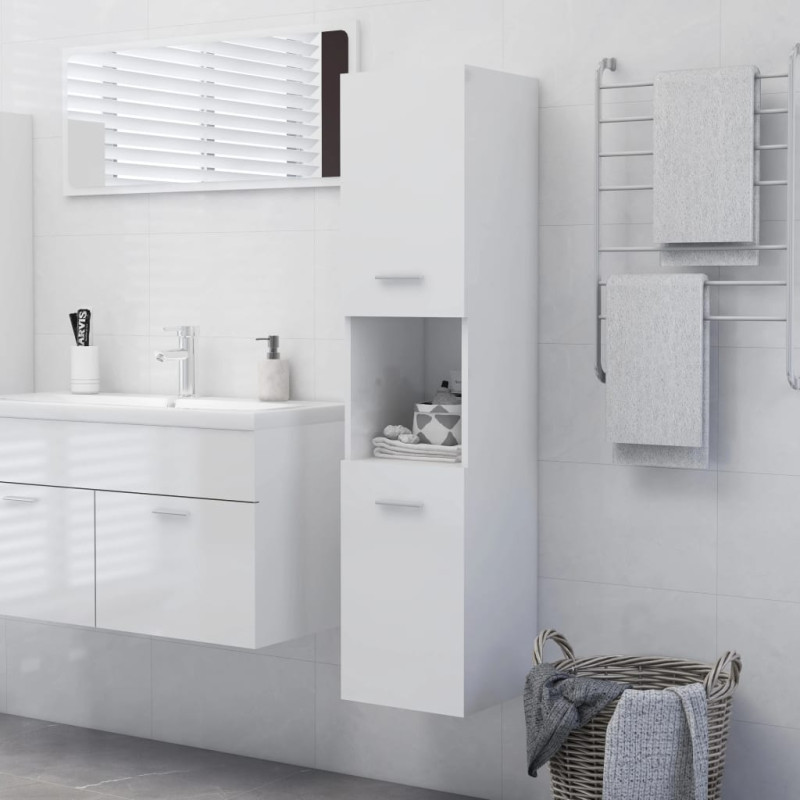 Armoire de salle de bain Blanc brillant Bois d ingénierie