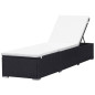 Chaise longue avec coussin Résine tressée Noir