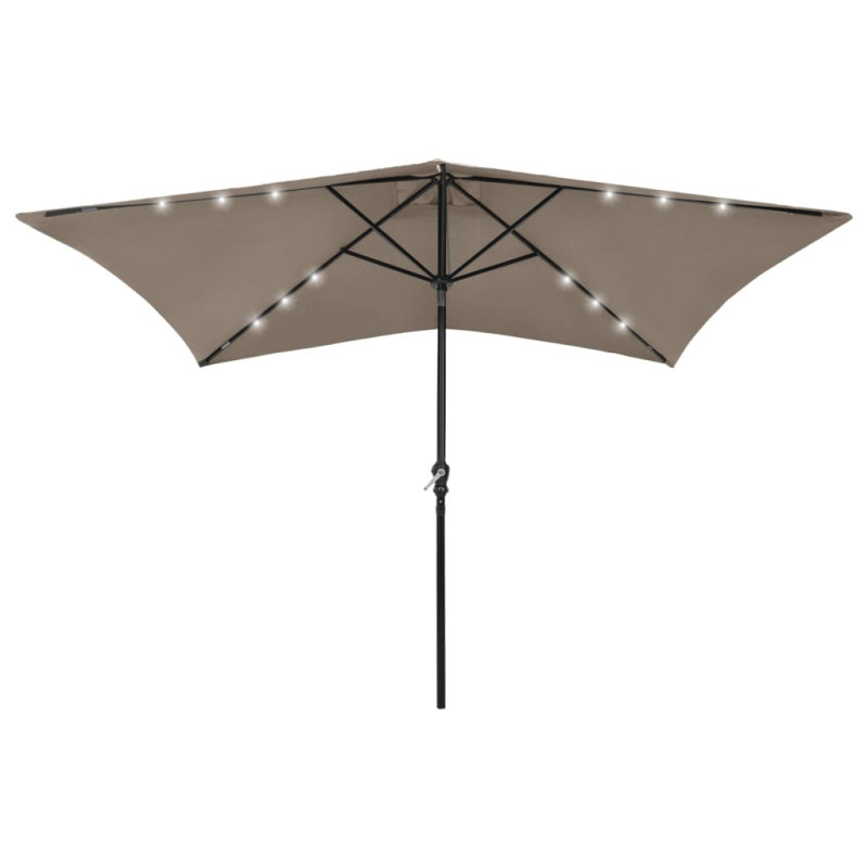 Parasol de jardin avec LED et mât en acier taupe 2x3 m