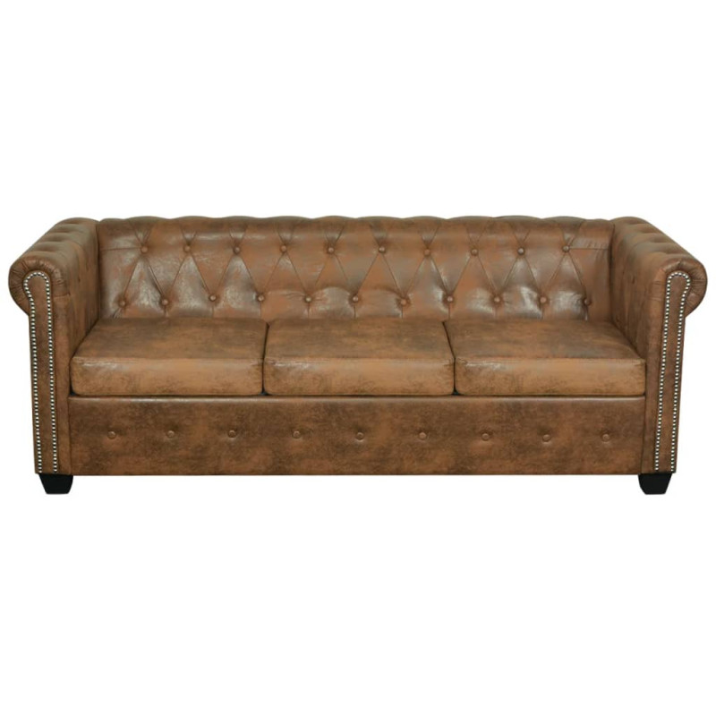 Canapé Chesterfield 3 places cuir artificiel marron 