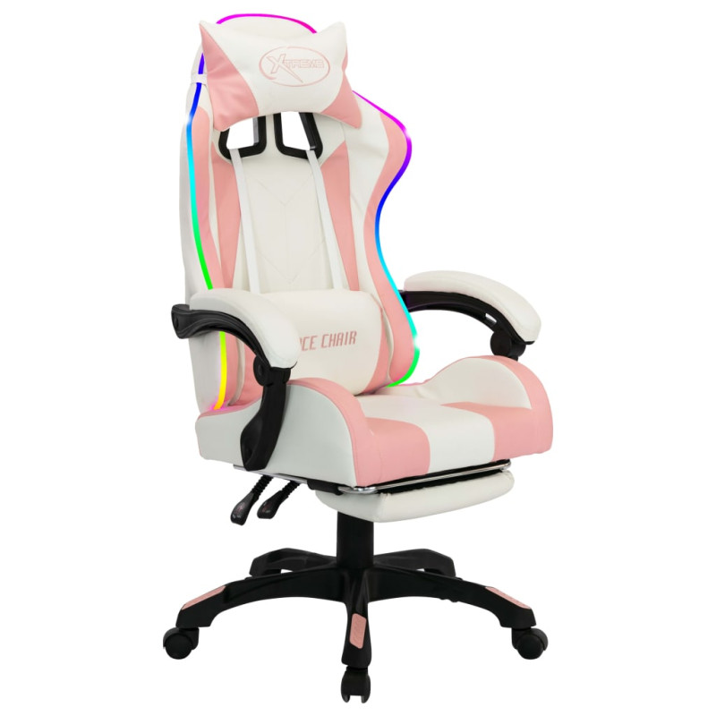 Fauteuil de jeux vidéo avec LED RVB Rose et blanc Similicuir