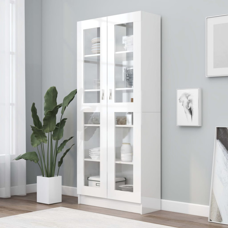 Armoire à vitrine Blanc brillant Bois d’ingénierie