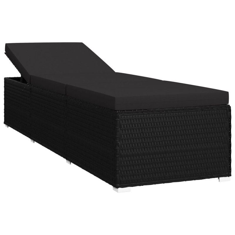 Chaise longue avec coussin Résine tressée Noir