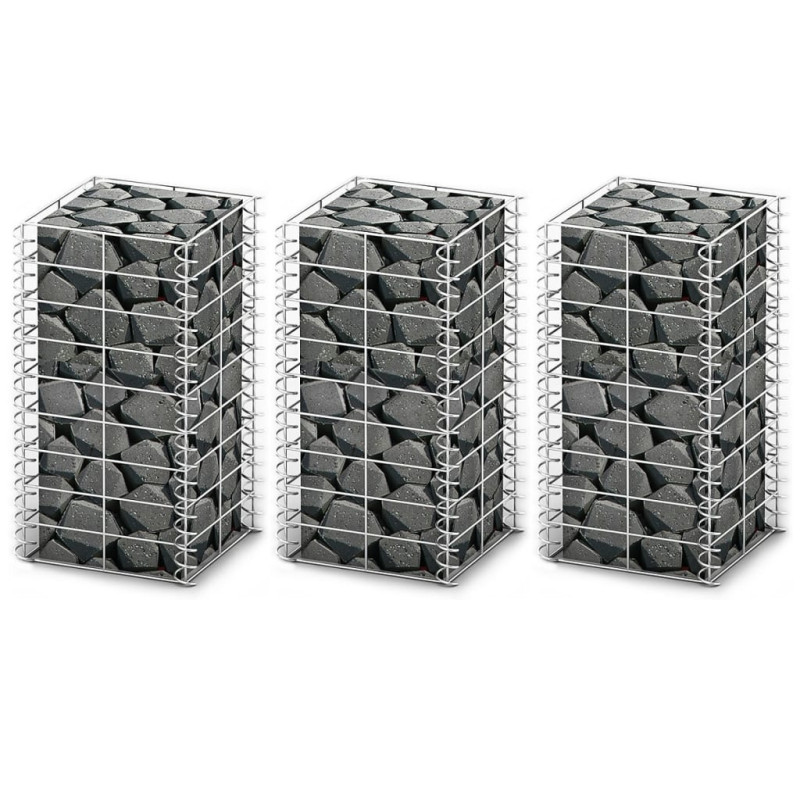 Jeu de panier de gabion 3 pcs Fil galvanisé 25x25x50 cm 