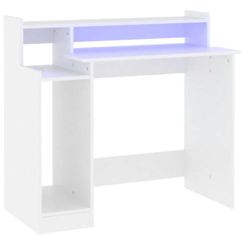 Bureau avec lumières LED Blanc 97x45x90 cm Bois d ingénierie