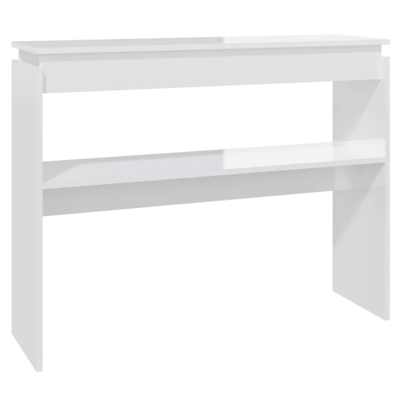 Table console blanc brillant 102x30x80 cm bois d ingénierie