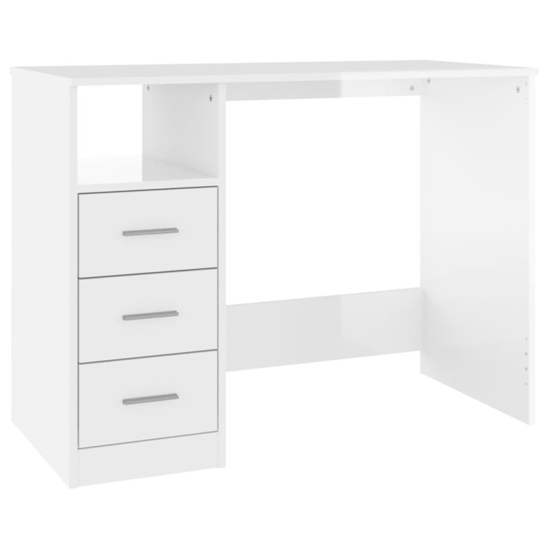 Bureau et tiroirs Blanc brillant 102x50x76 cm Bois d ingénierie