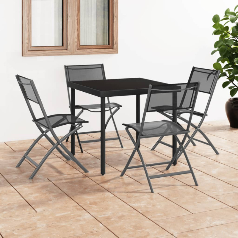 Chaises d extérieur pliables lot de 4 Noir Acier et textilène