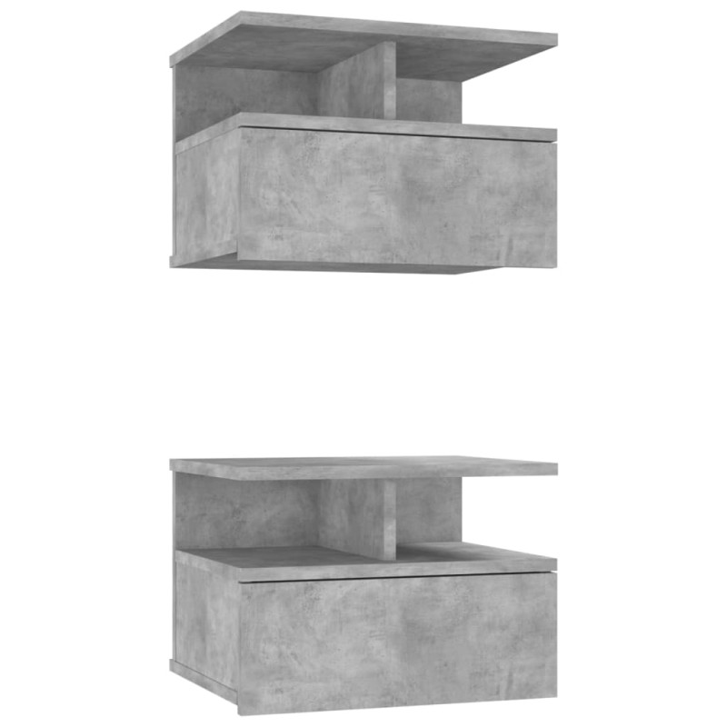 Tables de chevet flottantes 2 pcs Gris béton Bois d ingénierie