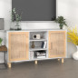 Buffet Blanc 105x30x60 cm Bois de pin massif et rotin naturel