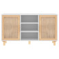 Buffet Blanc 105x30x60 cm Bois de pin massif et rotin naturel