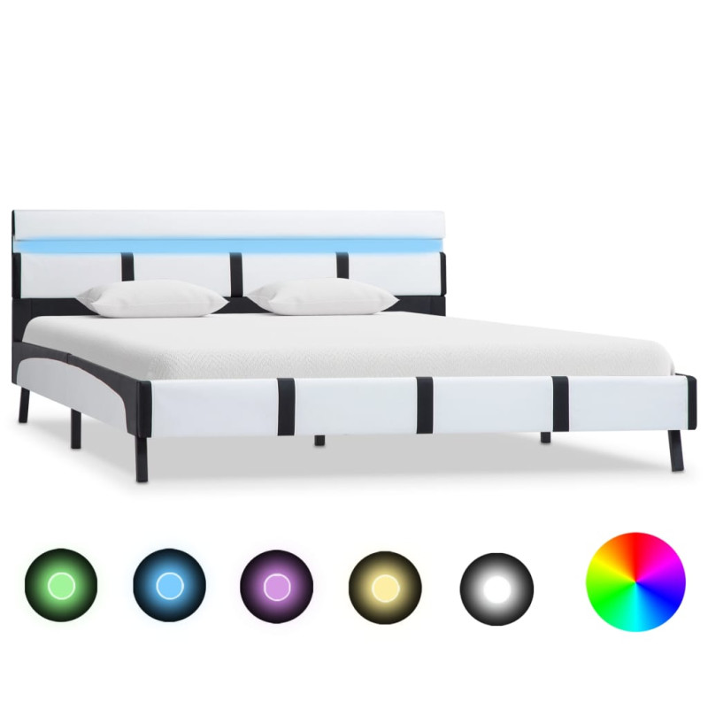 Cadre de lit avec LED sans matelas blanc 140x200 cm similicuir