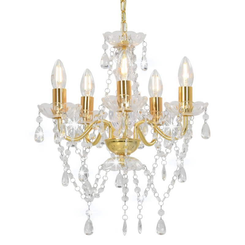 Lustre avec perles de cristal Doré Rond 5 x E14