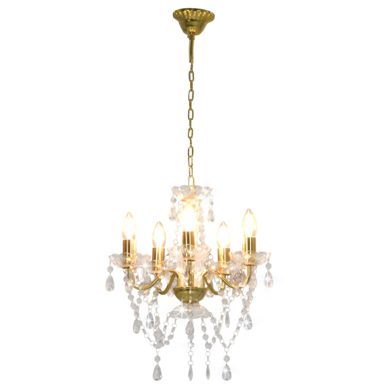 Lustre avec perles de cristal Doré Rond 5 x E14