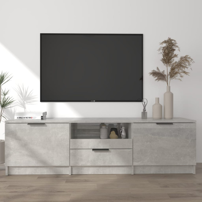 Meuble TV gris béton 140x35x40 cm bois d ingénierie