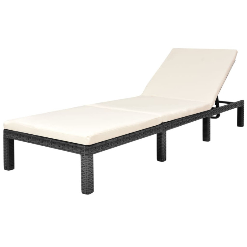 Chaise longue avec coussin Résine tressée Noir