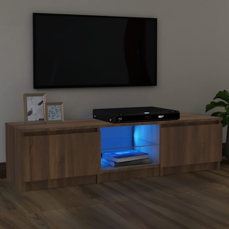 Meuble TV avec lumières LED Chêne marron 140x40x35,5 cm