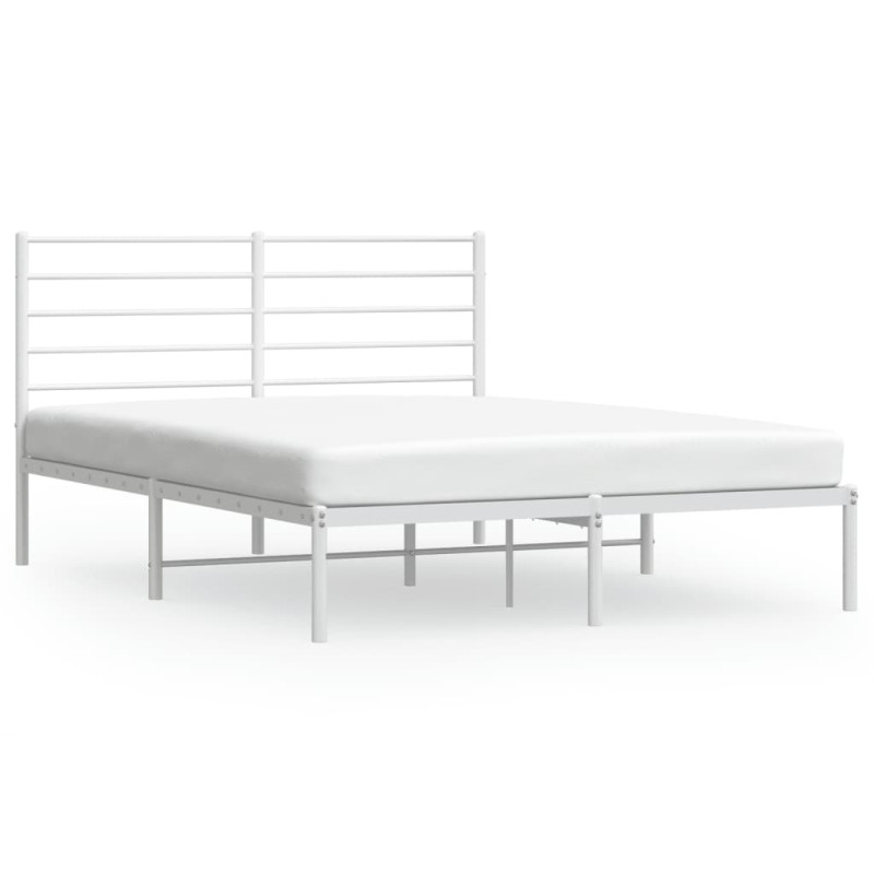 Cadre de lit métal sans matelas et tête de lit blanc 120x190 cm