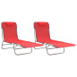 Chaises longues pliables lot de 2 rouge textilène et acier