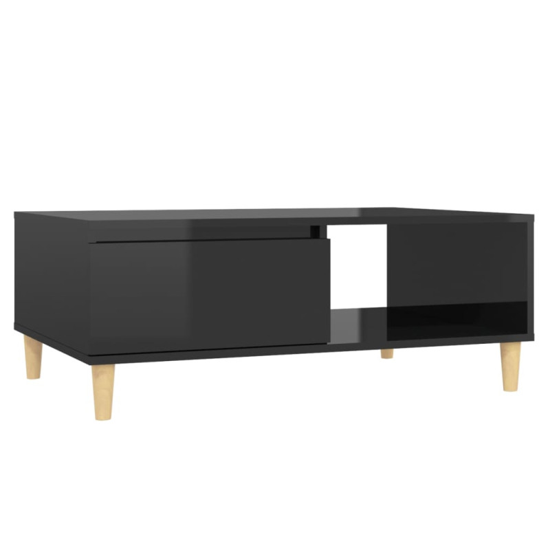 Table basse noir brillant 90x60x35 cm bois d ingénierie