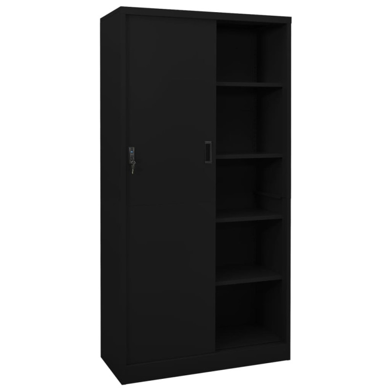 Armoire de bureau avec porte coulissante Noir 90x40x180cm Acier