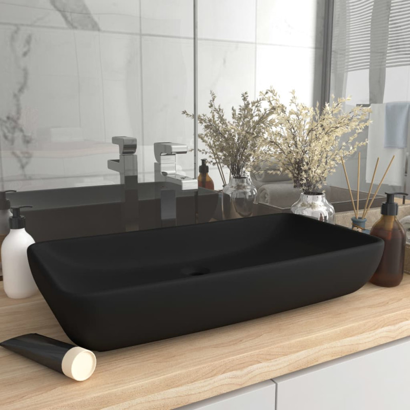 Lavabo de luxe rectangulaire Noir mat 71x38 cm Céramique