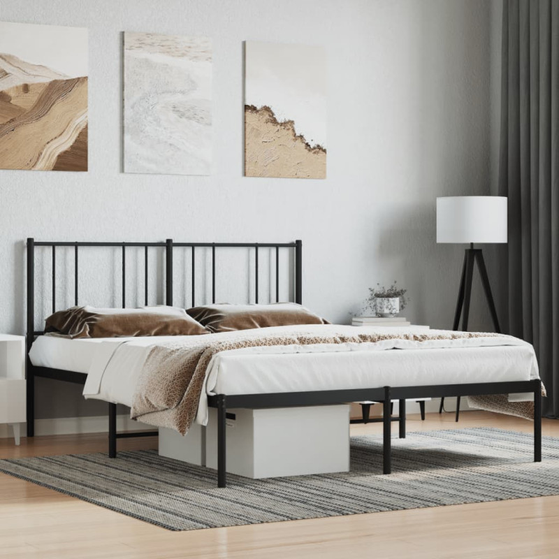 Cadre de lit métal sans matelas avec tête de lit noir 140x190cm