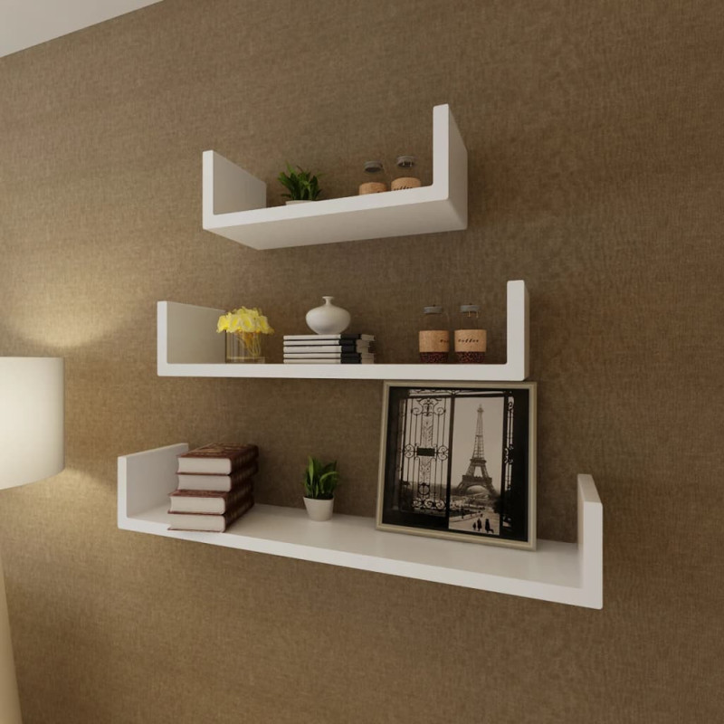 Étagères murales 3 pcs Forme de U MDF Blanc