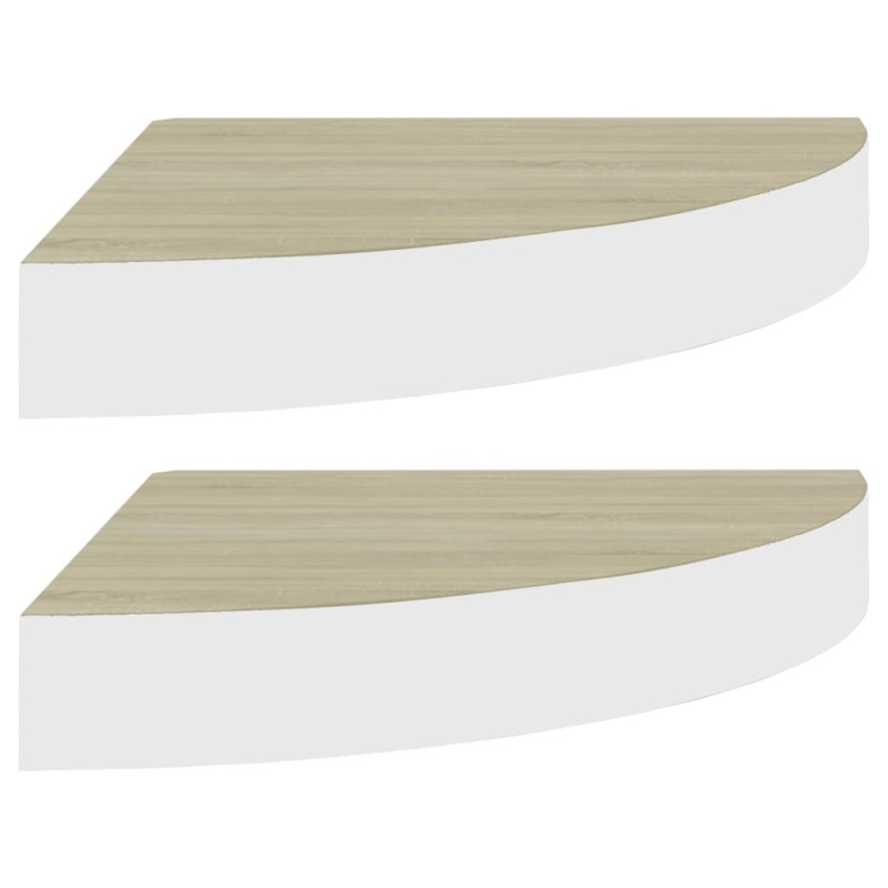 Étagères d angle murales 2 pcs Chêne et blanc 25x25x3,8 cm MDF