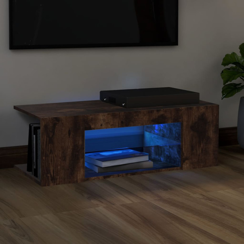 Meuble TV avec lumières LED Chêne fumé 90x39x30 cm