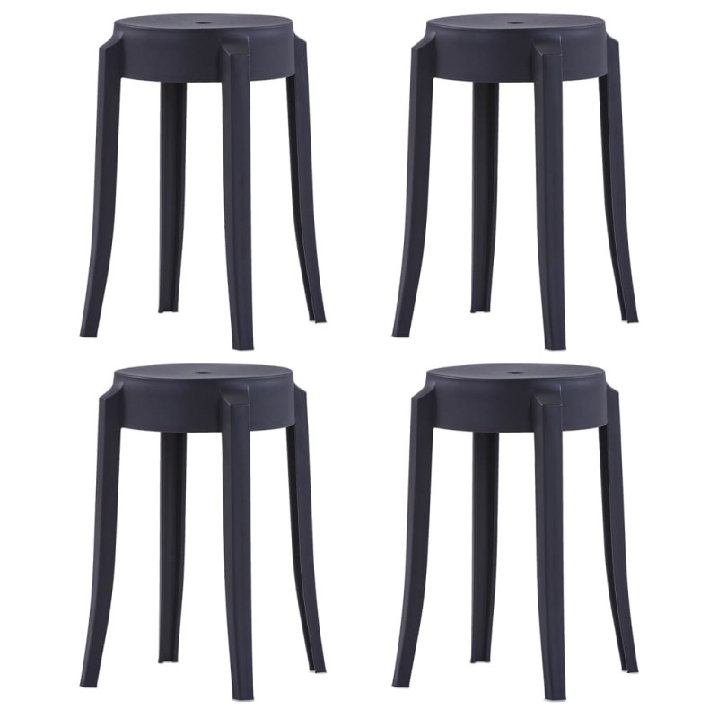 Tabourets empilables lot de 4 noir plastique