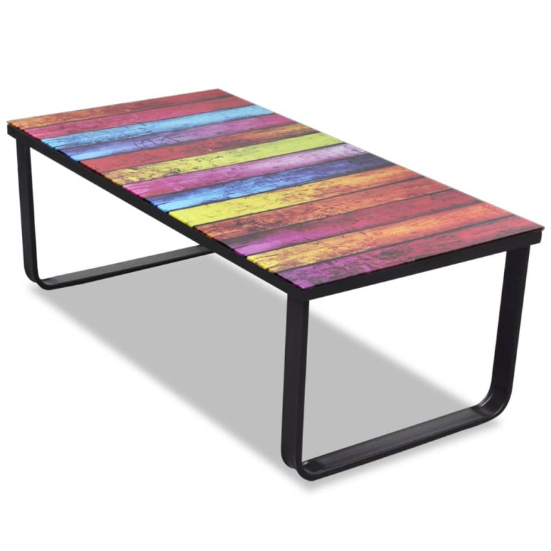 Table basse avec impression d arc en ciel Dessus en verre 