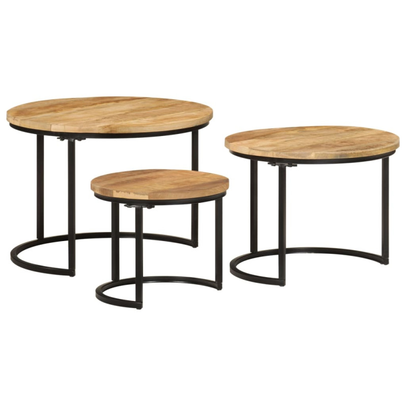 Tables gigognes 3 pcs bois de manguier massif brut