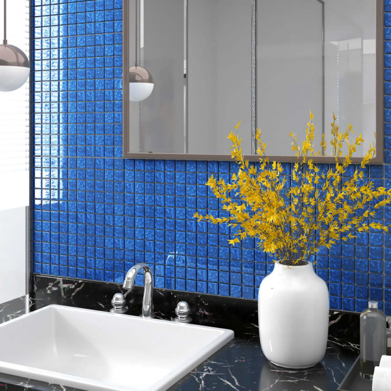 Carreaux mosaïque 11 pcs Bleu 30x30 cm Verre