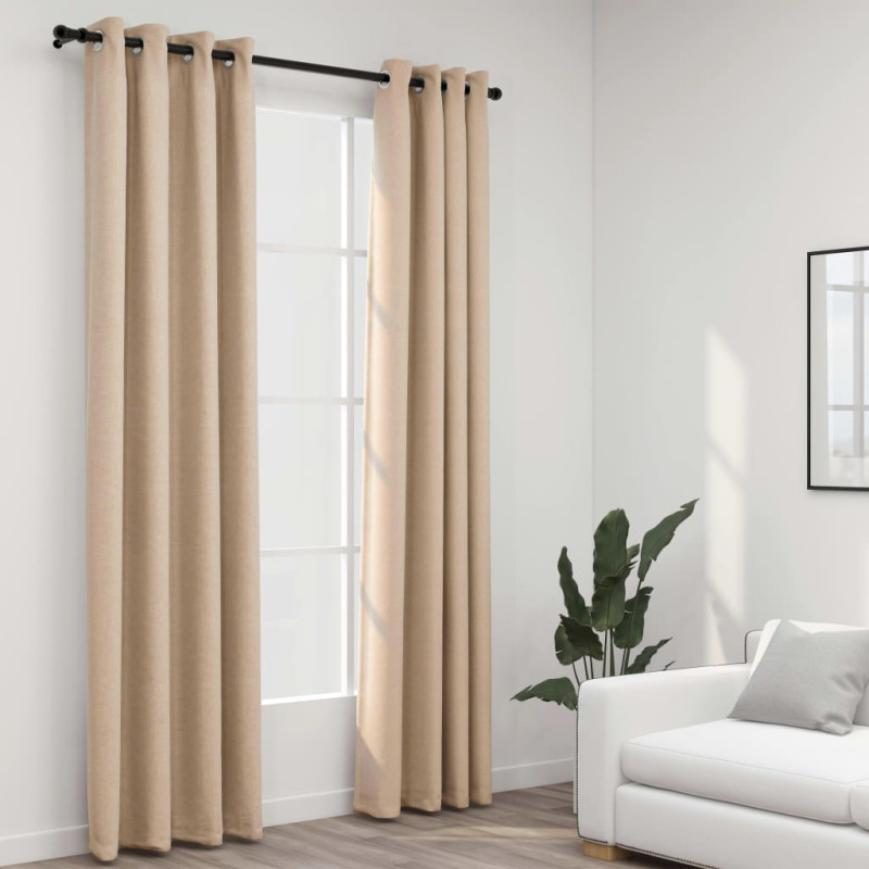 Rideaux occultants aspect lin avec œillets 2pcs beige 140x225cm