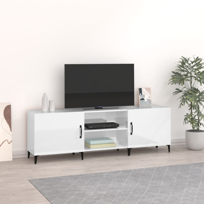 Meuble TV blanc brillant 150x30x50 cm bois d ingénierie