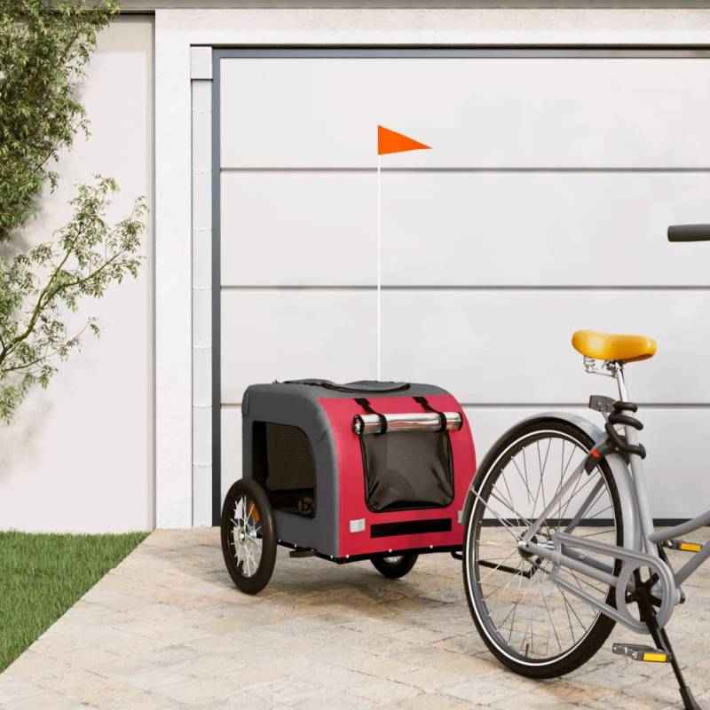 Remorque de vélo pour animaux de compagnie rouge et gris