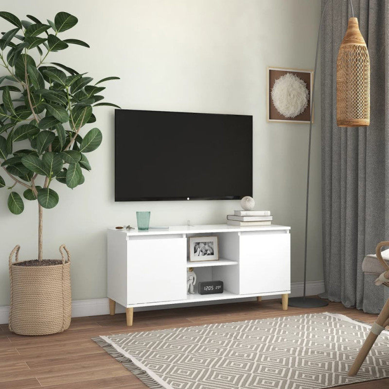 Meuble TV avec pieds en bois massif Blanc 103,5x35x50 cm