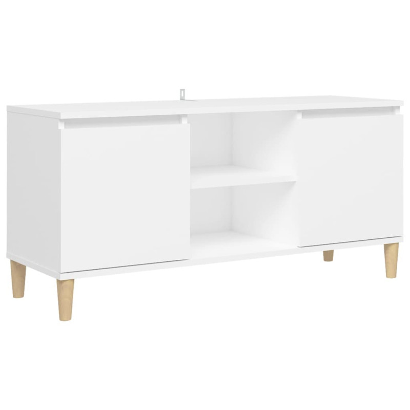 Meuble TV avec pieds en bois massif Blanc 103,5x35x50 cm