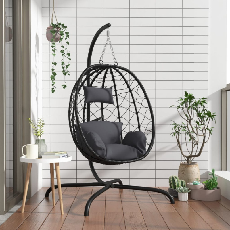 Chaise suspendue en forme d œuf avec coussin Anthracite