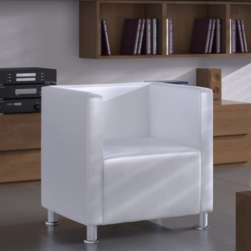 Fauteuil cube blanc simili cuir