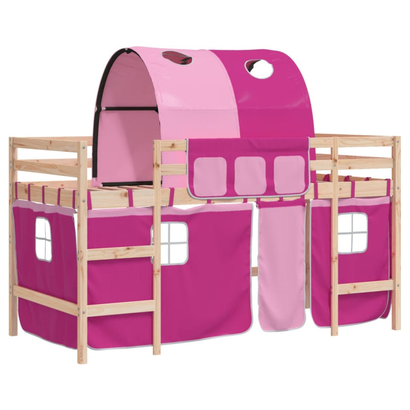 Lit mezzanine enfants avec tunnel sans matelas rose 90x200 cm