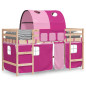 Lit mezzanine enfants avec tunnel sans matelas rose 90x200 cm