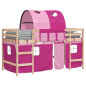 Lit mezzanine enfants avec tunnel sans matelas rose 90x200 cm